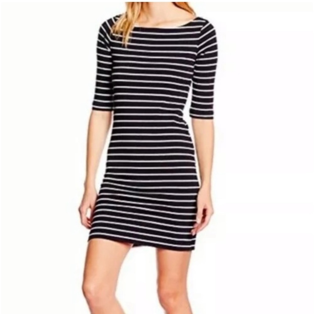 French Connection Black & White Cotton Stripe Dress